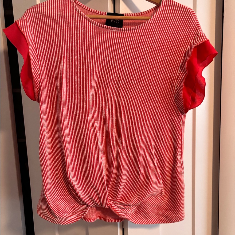 W5 Red and White Striped Short Sleeve Top